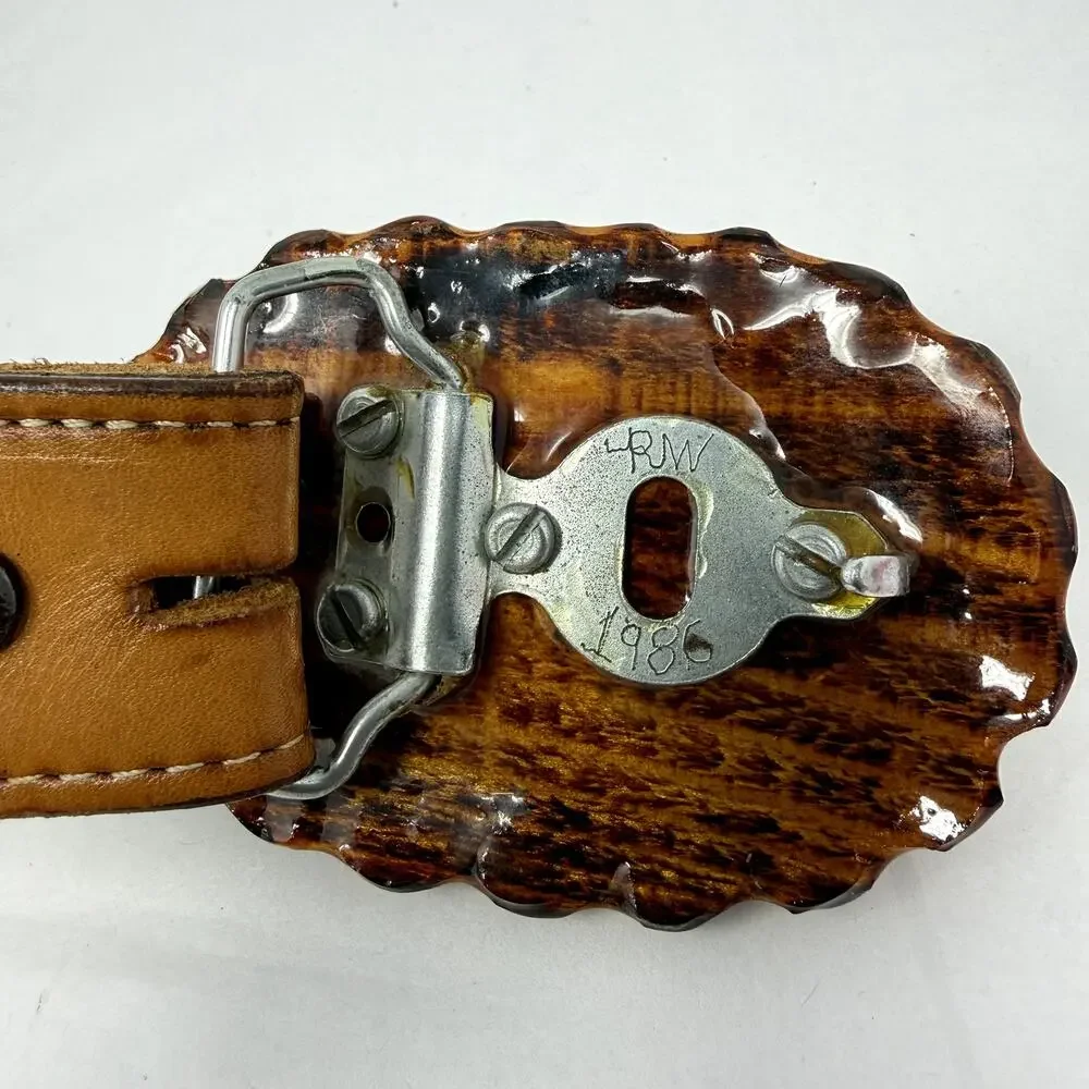Vintage Justin Full Grain Leather Floral Belt w Resin Buckle Size 30